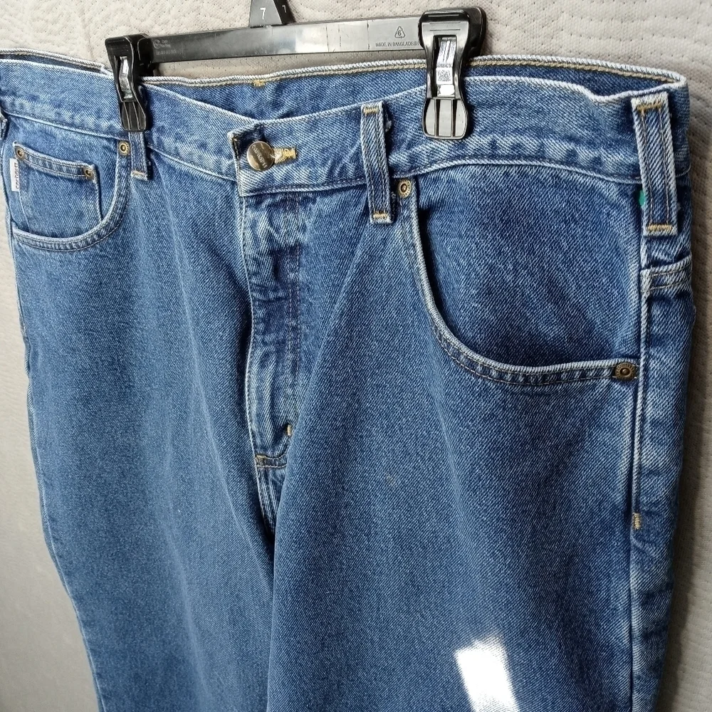 Carhartt B172 DST Relaxed Fit Plaid Flannel Lined Straight Leg blue Jeans Men 38